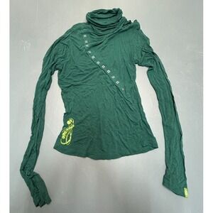 Skunkfunk Turtleneck Shirt Women's Small Green Bamboo Blend Asymmetrical Button